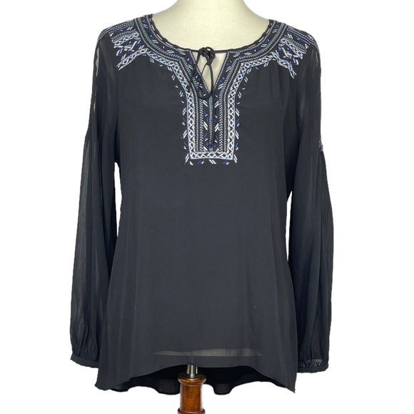WHBM White House Black Market Tansy Boho Embroidered Blouse Womens 14P Petite - Picture 2 of 11